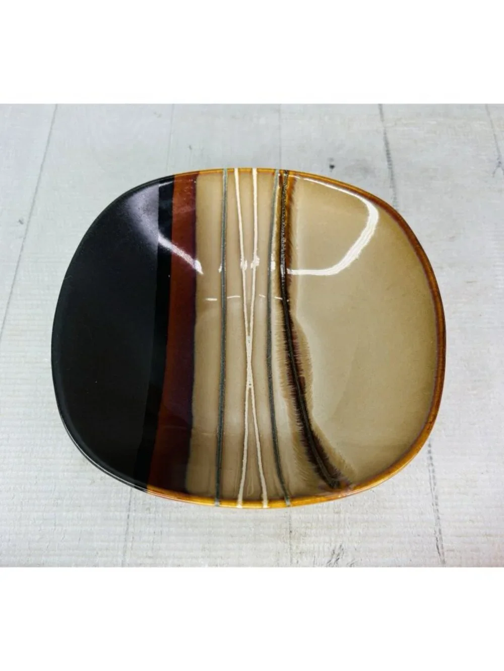 Home Trends BAZAAR BROWN Square Strips Stoneware 6 7/8